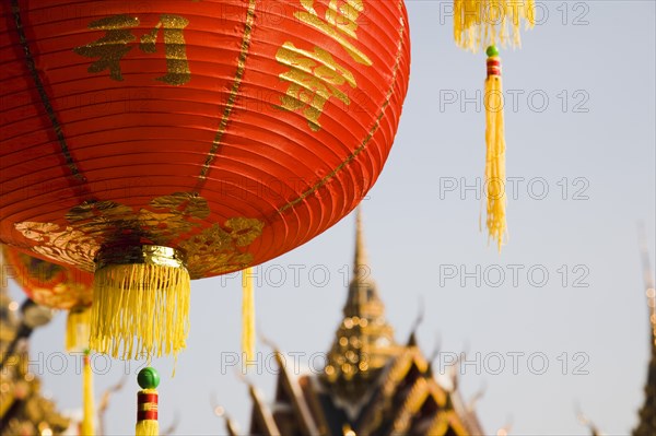 Wat Yannawa temple roof and red lantern at Chinese New Year.