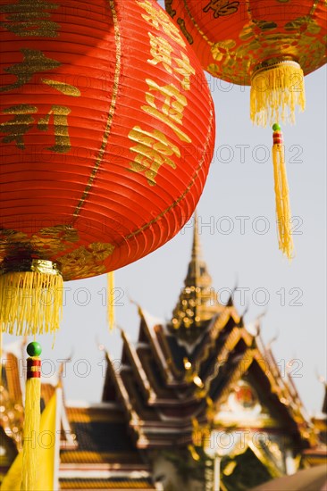 Wat Yannawa temple roof and red lantern at Chinese New Year.