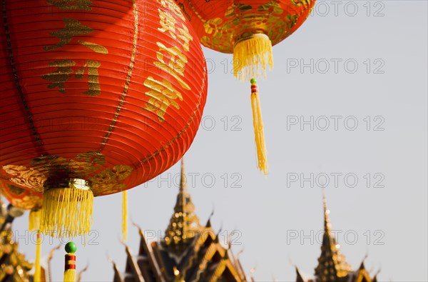 Wat Yannawa temple roof and red lantern at Chinese New Year.