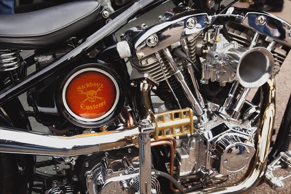 Detail of motobike engine at bike festival in Madiera Drive.