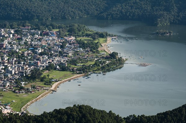 Evening view of the Phewa Lake and Pokhara city from Sarangkot mountain.