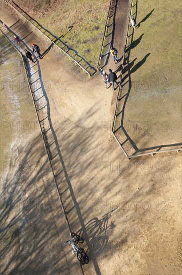 Leith tower Aerial view over pathway intersection.