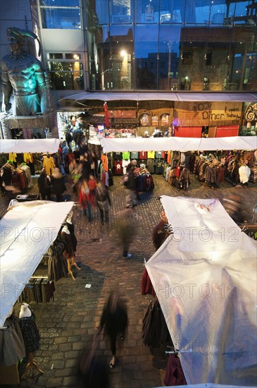 Camden Lock Market Looking down on early evening Christmas shoppers.