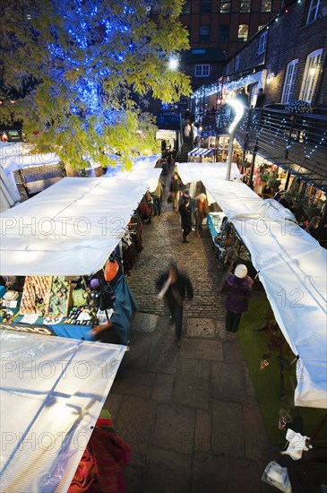 Camden Lock Market Looking down on early evening Christmas shoppers.