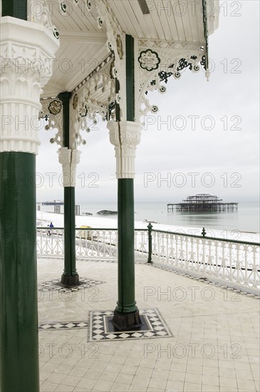 West Pier ruin photographed from the Bedford square bandstand known locally as the Birdcage.