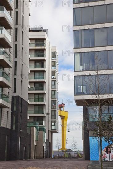 Titanic Quarter Modern apartment buildings built on the former Harland and Wolff shipyard site.