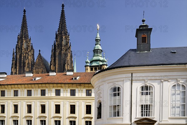 Castle St Vitus towers over castle buildings.