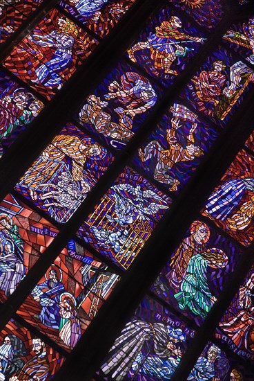 St Vitus Cathedral interior a section of stained glass window.