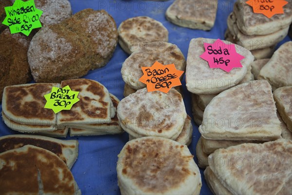 St Georges Market local fresh bread varieties on sale.