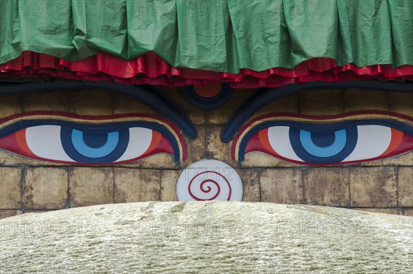 All-seeing Buddha eyes of Boudhanath Stupa Chorten.