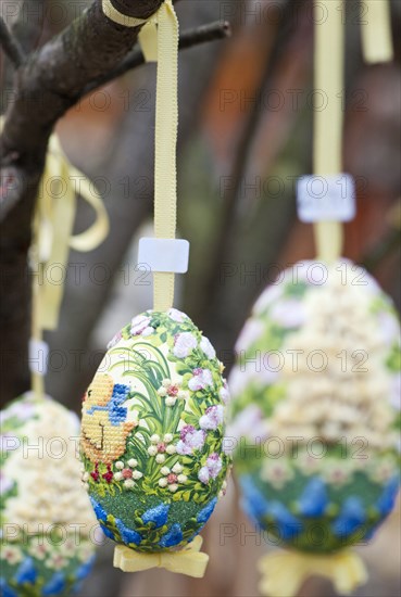 Hand painted and decorated egg shells to celebrate Easter at the Old Vienna Easter Market at the Freyung.