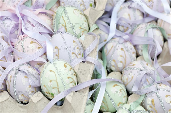 Hand painted and decorated egg shells to celebrate Easter at the Old Vienna Easter Market at the Freyung.