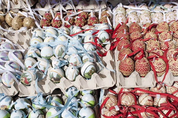 Trays of hand-painted and hand decorated egg shells to celebrate Easter at the Schonbrunn Palace.