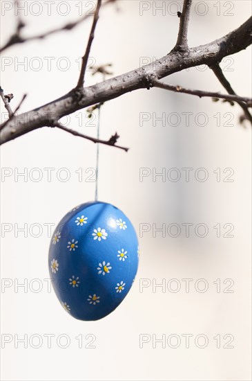 Hand-painted egg shell hanging from a branch to celebrate Easter at the Old Vienna Easter Market at the Freyung.