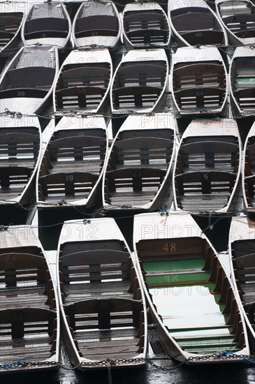 Punts available for rent on the river Cherwell near Magdalen bridge.