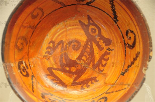 Mexico, Puebla, Cholula, Cholula site museum Ceramic plate from the Cholulteca 3rd Phase A.D. 1325-1500. Photo : Nick Bonetti