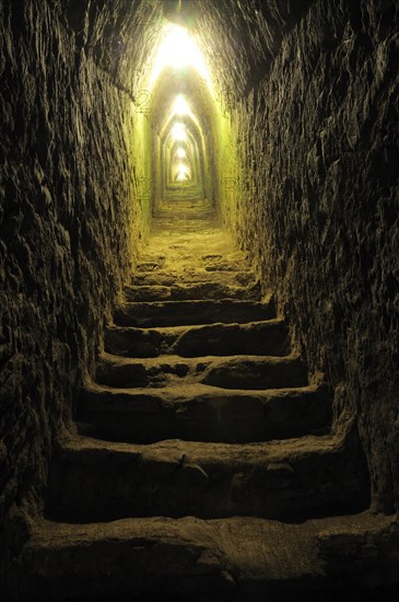 Mexico, Puebla, Cholula, Narrow exploratory tunnels within the pyramid of Cholula. Photo : Nick Bonetti