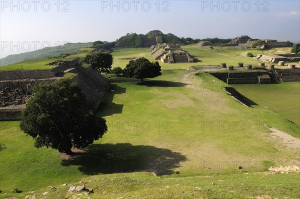 Mexico, Oaxaca, Monte Alban, Site view onto the ball court or Juegos de Pelota. Photo : Nick Bonetti