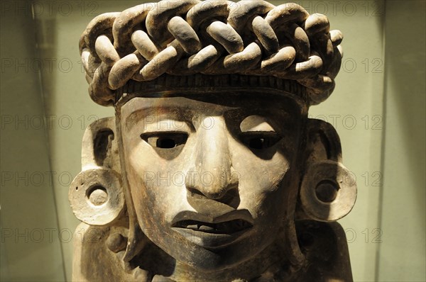 Mexico, Federal District, Mexico City, Museo Nacional de Antropologia Stone carving of snake goddess Diosa 13 Serpente 200 BC-500 AD.. Photo : Nick Bonetti