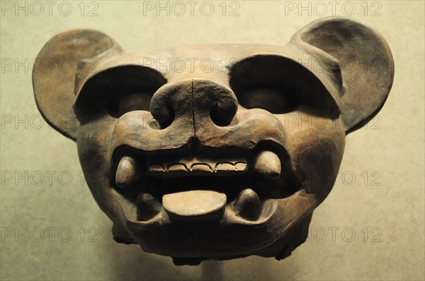 Mexico, Federal District, Mexico City, Museo Nacional de Antropologia Vase 200 BC-500 AD in the form of an animal head.. Photo : Nick Bonetti