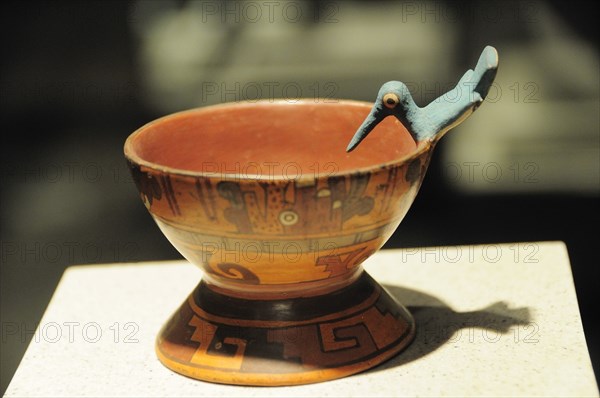 Mexico, Federal District, Mexico City, Museo Nacional de Antropologia Painted hummingbird goblet 800-1521 AD.. Photo : Nick Bonetti