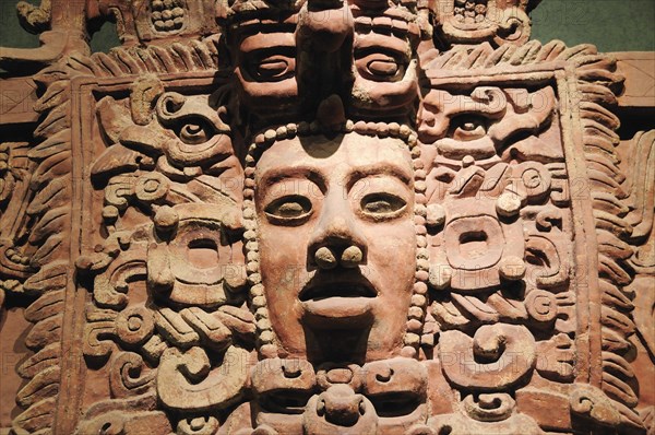 Mexico, Federal District, Mexico City, Museo Nacional Antropologia Detail of frieze fragment 250-600 AD from Campeche.. Photo : Nick Bonetti