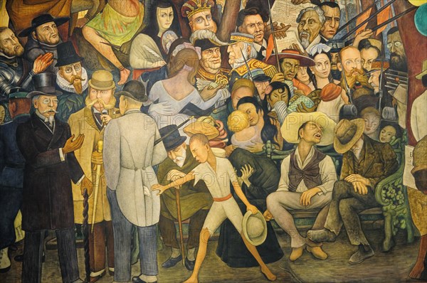 Mexico, Federal District, Mexico City, Detail of the mural Dream of a Sunday Afternoon in the Alameda by Diego Rivera in the Museo Mural Diego Rivera. Photo : Nick Bonetti