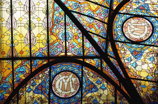 Mexico, Federal District, Mexico City, Detail of Tiffany glass window in the Gran Hotel Zocalo. Photo : Nick Bonetti