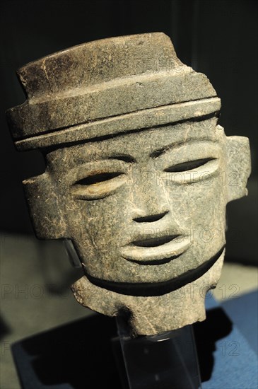 Mexico, Anahuac, Teotihuacan, Anthropomorphic head ceramic representation on display in site museum.. Photo : Nick Bonetti