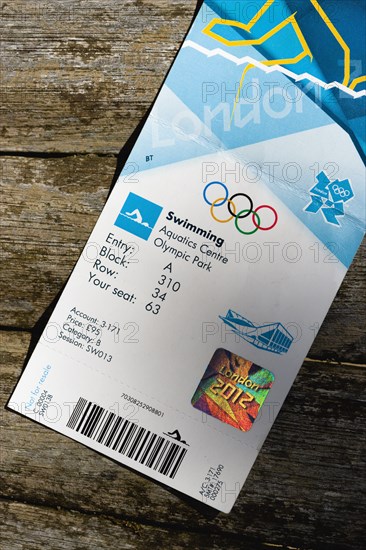 England, London, Official ticket for a Swimming session in the Aquatic Centre in the Olympic Park. Photo : Paul Seheult