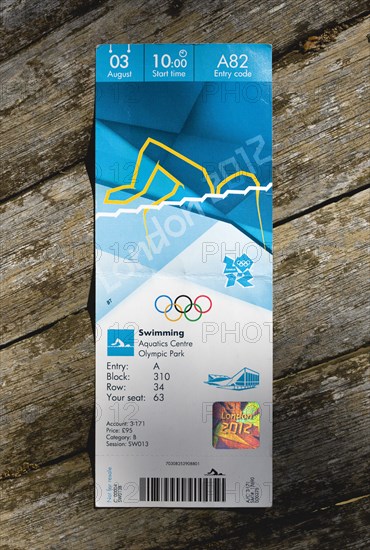 England, London, Official ticket for a Swimming session in the Aquatic Centre in the Olympic Park. Photo : Paul Seheult