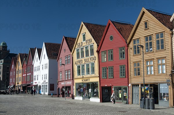 Norway, Bergen, Historic buildings on the Bryggen. Photo : Bob Battersby
