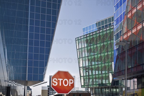 Ireland, County Dublin, Dublin City, Modern exterior of the Grand Canal Theatre. Photo : Hugh Rooney