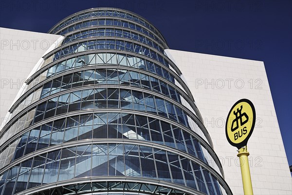 Ireland, County Dublin, Dublin City, Convention Centre building view of the facade with bus stop in foreground. Photo : Hugh Rooney