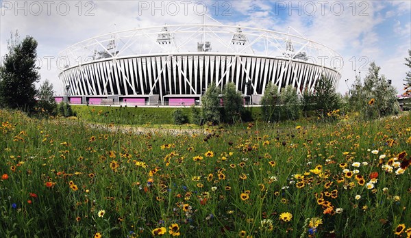 England, London, Stratford Olympic Stadium Naturalistic meadow planting using per-annual plants from around the world. Photo : Sean Aidan