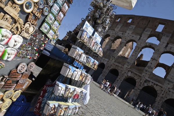 Italy, Lazio, Rome, Souvenir Stall outside the Colosseum. Photo : Bennett Dean