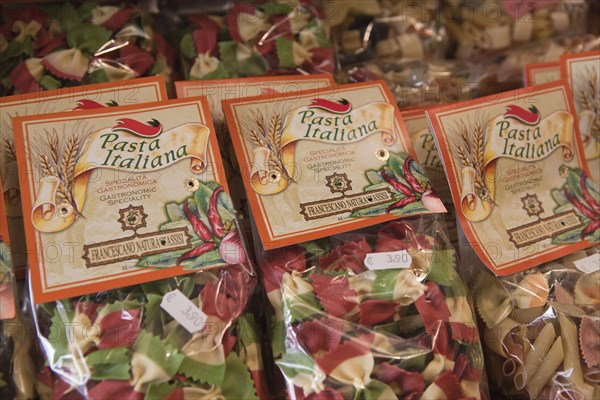 Italy, Lazio, Rome, Packets of pasta on display in a shop. Photo : Bennett Dean