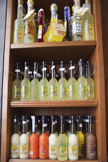 Italy, Lazio, Rome, Display of Limoncello. Photo : Bennett Dean