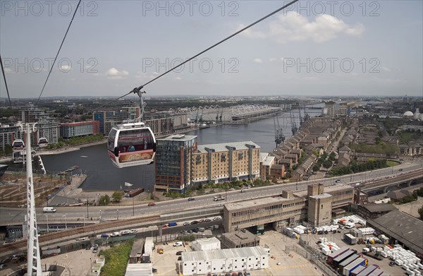 England, London, View from Emirates Airline cable car with the ExCel Arena visible. Photo : Adina Tovy - Amsel