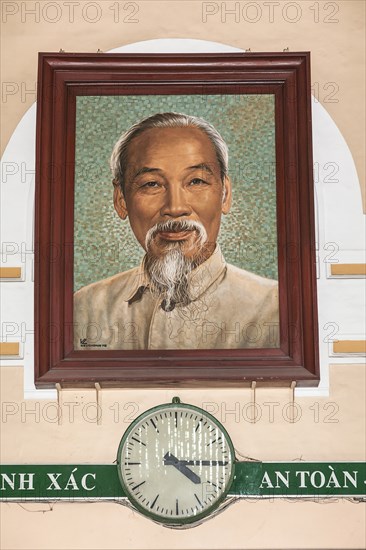 Vietnam, Ho Chi Minh City, Vietnam Portrait of Ho Chi Minh inside the Central Post Office. Photo : Mel Longhurst