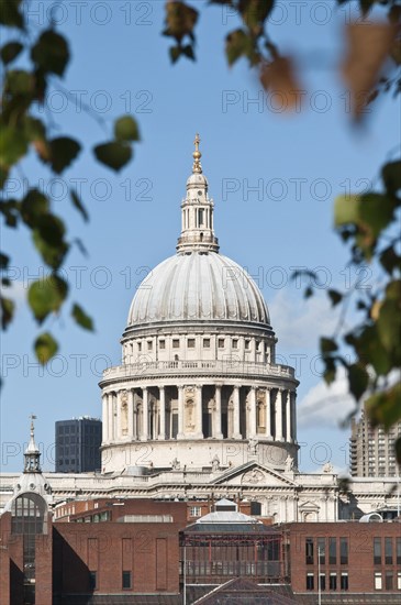 The dome of Sir Christopher Wren's St Paul's cathedral in the city of London still dominates the local skyline