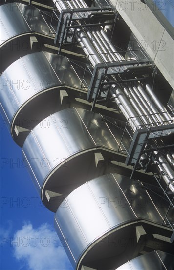 England, London, Detail of the stainless steel exterio of the Lloyds building. 
Photo Sean Aidan / Eye Ubiquitous