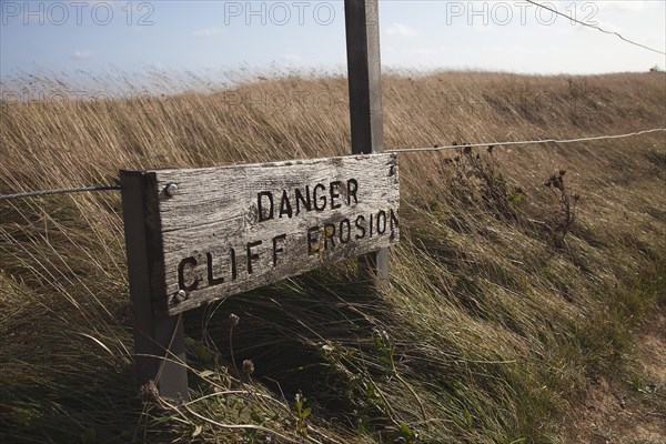 England, East Sussex, Beachy Head, Sign warning of cliff erosion. 
Photo Zhale Naoka Gibbs / Eye Ubiquitous