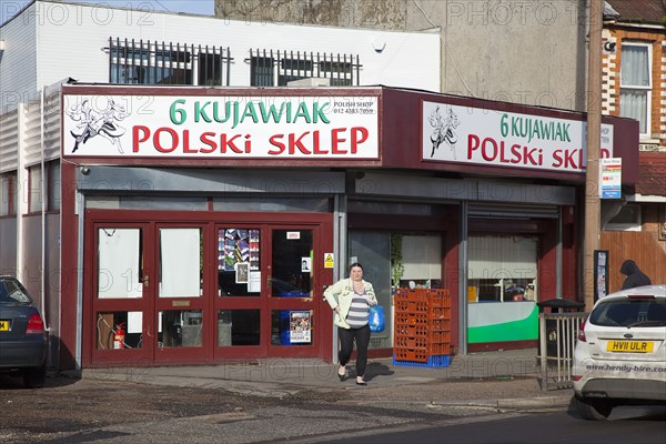 England, West Sussex, Bognor Regis, Exterior of Polish delicatessen. 
Photo Stephen Rafferty / Eye Ubiquitous