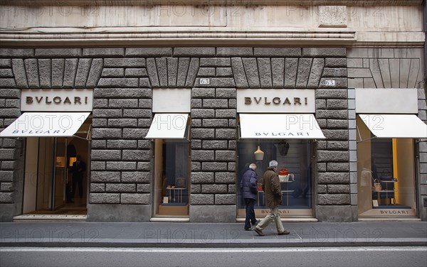 Italy, Lazio, Rome, Via del Condotti Exterior of the Bulgari Handbag shop. . 
Photo Stephen Rafferty / Eye Ubiquitous
