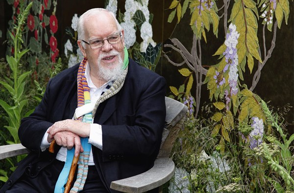 England, London, Artist Peter Blake at Chelsea Flower Show.