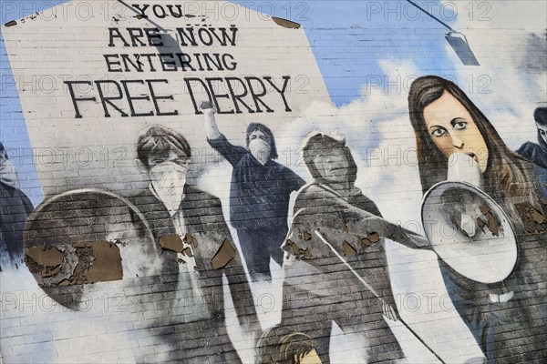 Ireland, North, Derry, The Peoples Gallery series of murals in the Bogside  Mural known as "Bernadette".