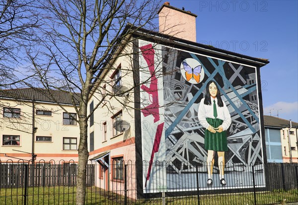 Ireland, North, Derry, The Peoples Gallery series of murals in the Bogside  Mural known as "The Death of Innocence"  in memory of Annette McGavigan.