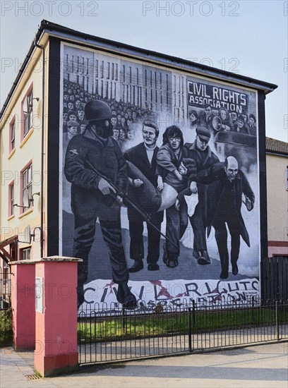 Ireland, North, Derry, The Peoples Gallery series of murals in the Bogside  Mural known as "Bloody Sunday Mural".