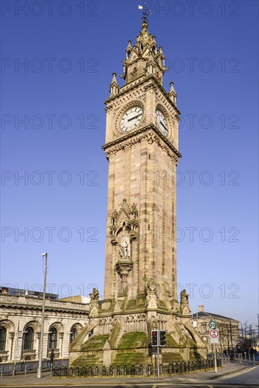 Ireland, North, Belfast, The Albert Memorial Clock Tower in Queens Square constructed 1865-1870 as a memorial to Queen Victorias consort Prince Albert.